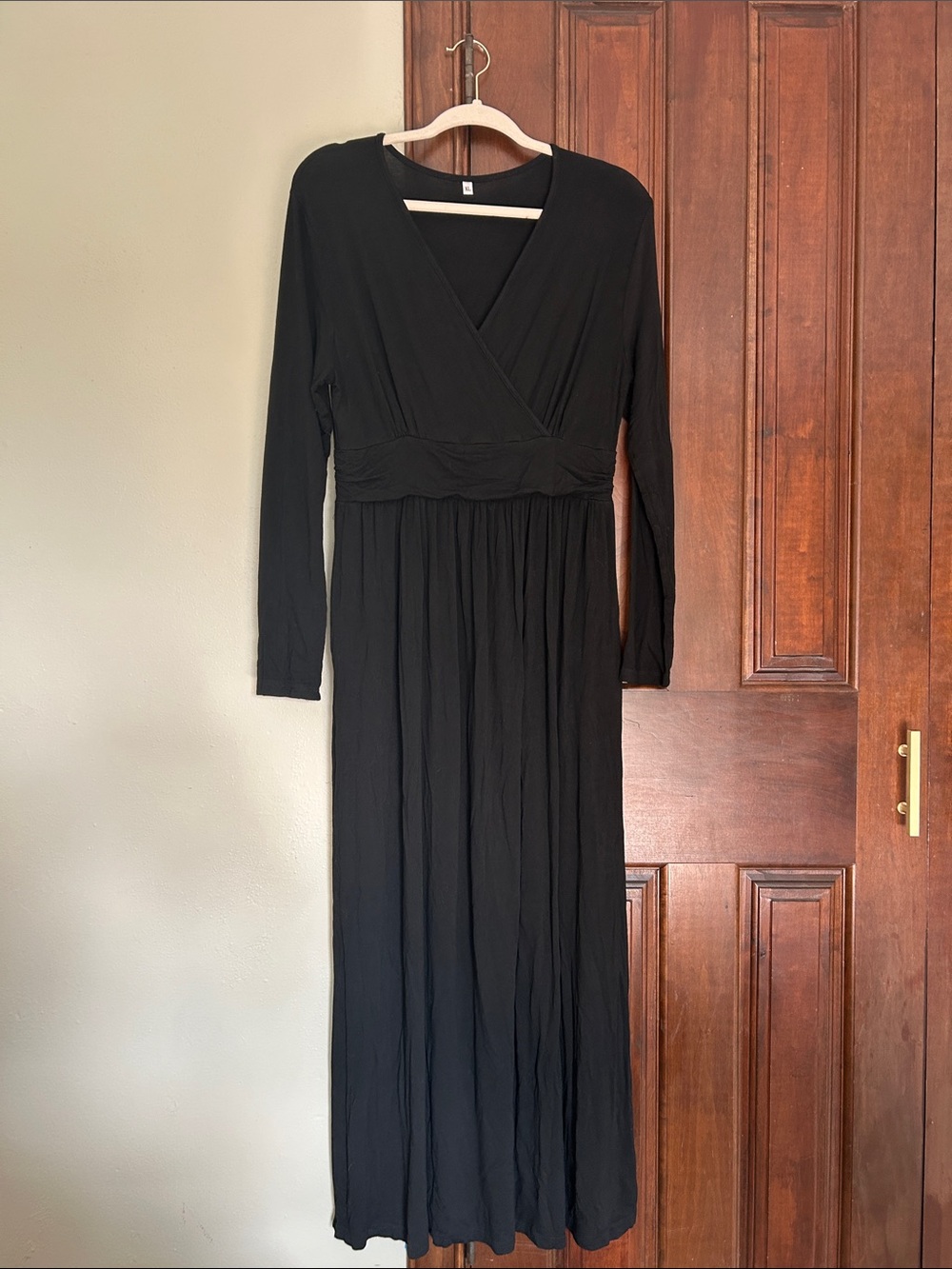 AUSELILY Black Long Sleeve Maxi Wrap Dress